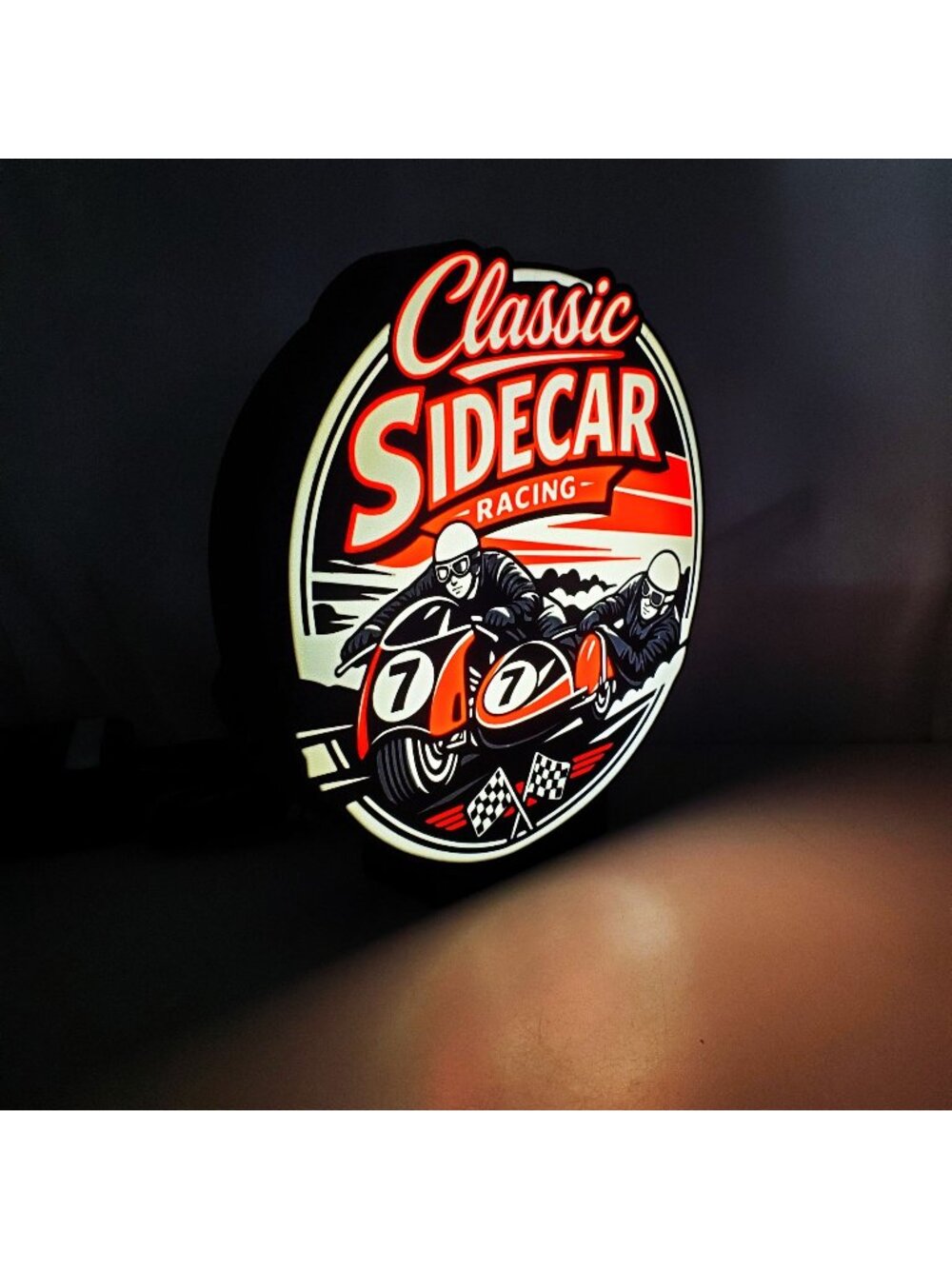 Classic Sidecar Racing LED Light Box – Retro Motorcycle Sidecar Art Sign – USB P